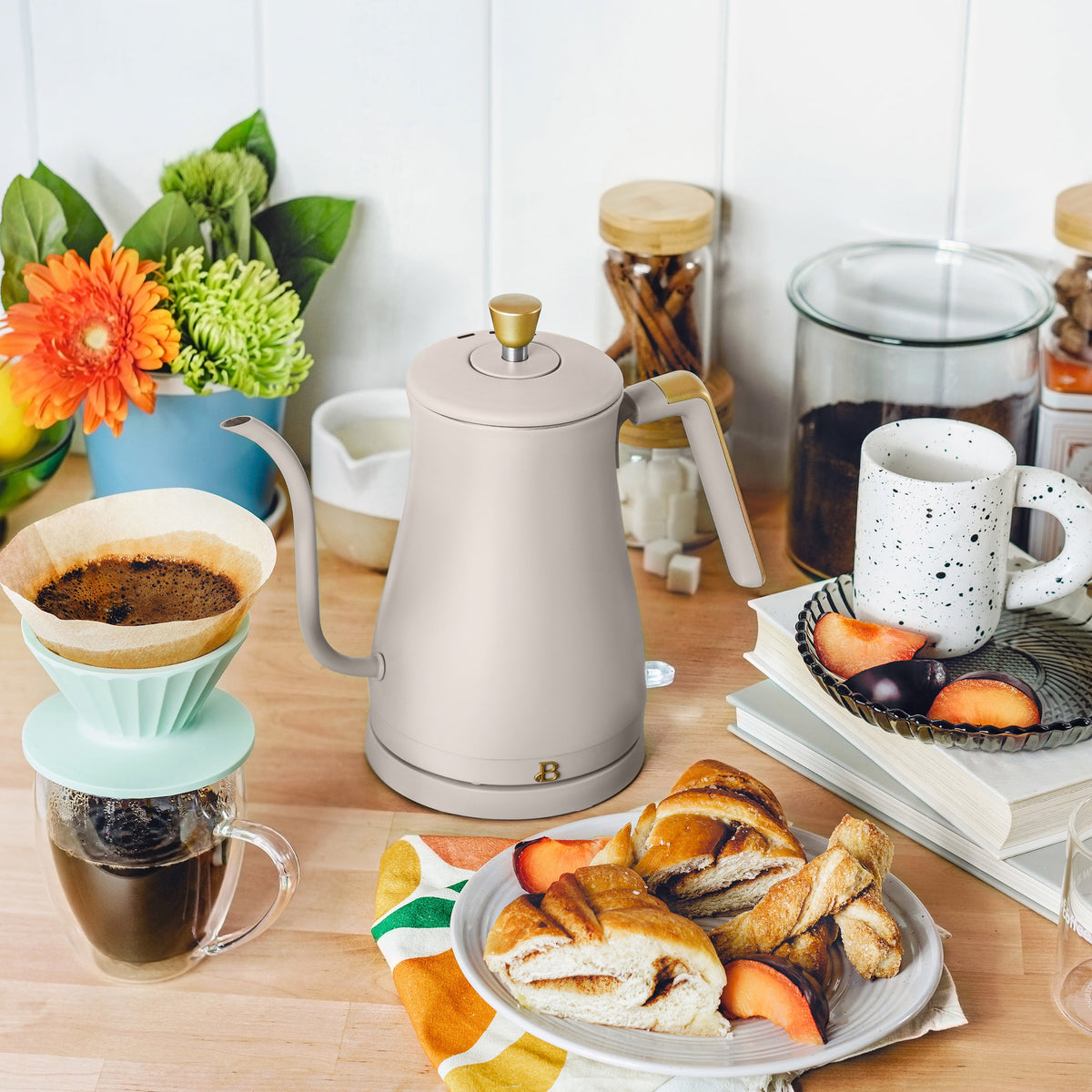 Beautiful 1-Liter Electric Gooseneck Kettle 1200 W, Chocolate by Drew Barrymore