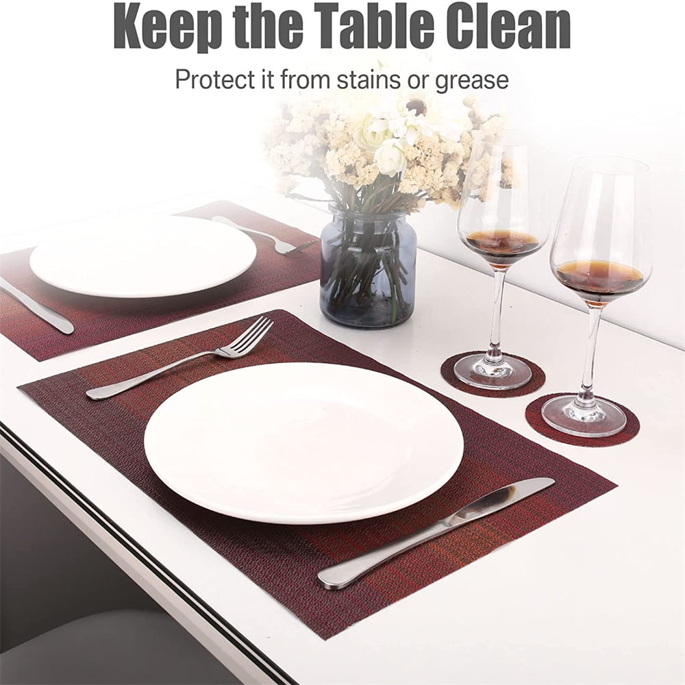 6pcs Placemats PVC Place Mats and Coasters Washable Non-Slip Heat Resistant Table Mats for Kitchen Dining Table Home Restaurant 12"×18", Sliver