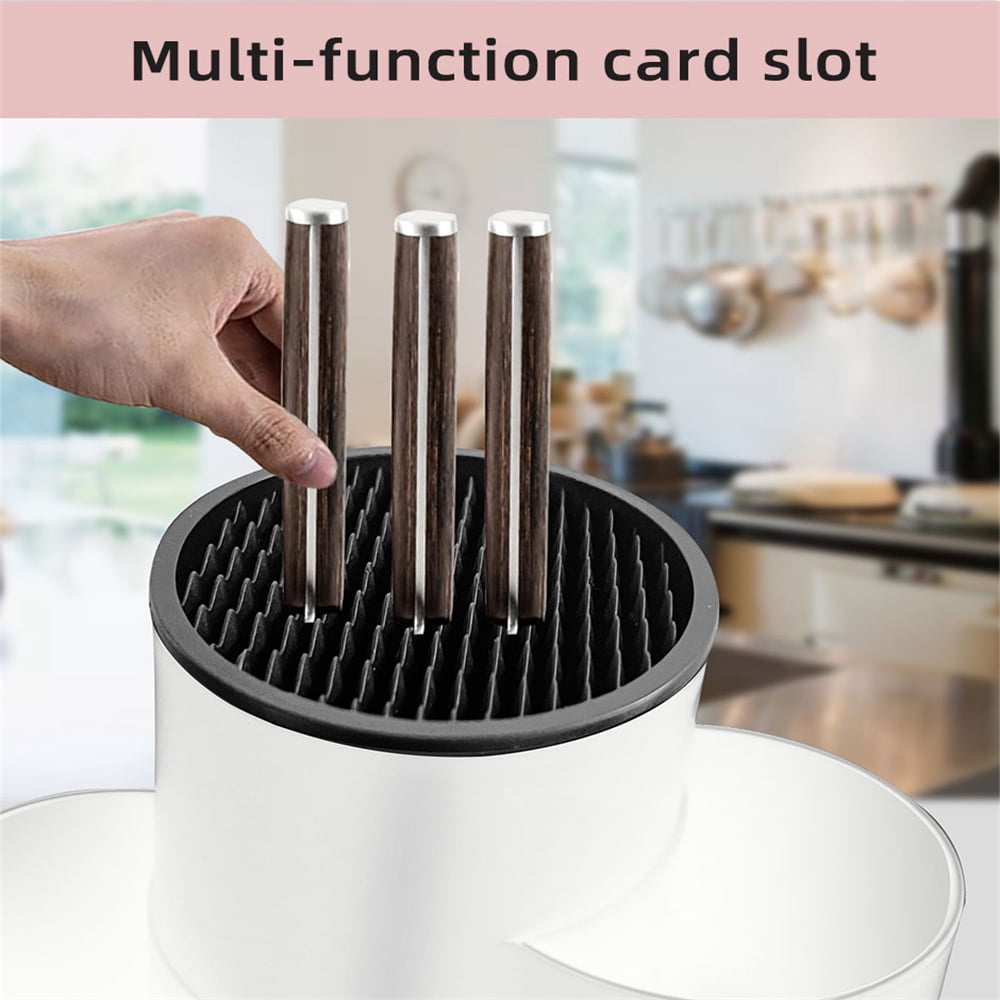 Knife Holder Kitchen 2-in-1 Universal Block without Knives Silverware Storage Stand with Drain Hole,for Countertop and Cabinet Drawer,White