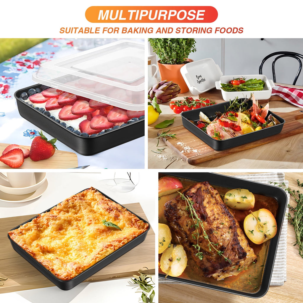 Baking Pans Set of 3, VeSteel Stainless Steel Sheet Cake Pan for Oven - 12.5/10.5/9.4Inch, Rectangle Bakeware Set for Cake Lasagna Brownie Casserole Cookie, Non-toxic & Healthy, Dishwasher Safe