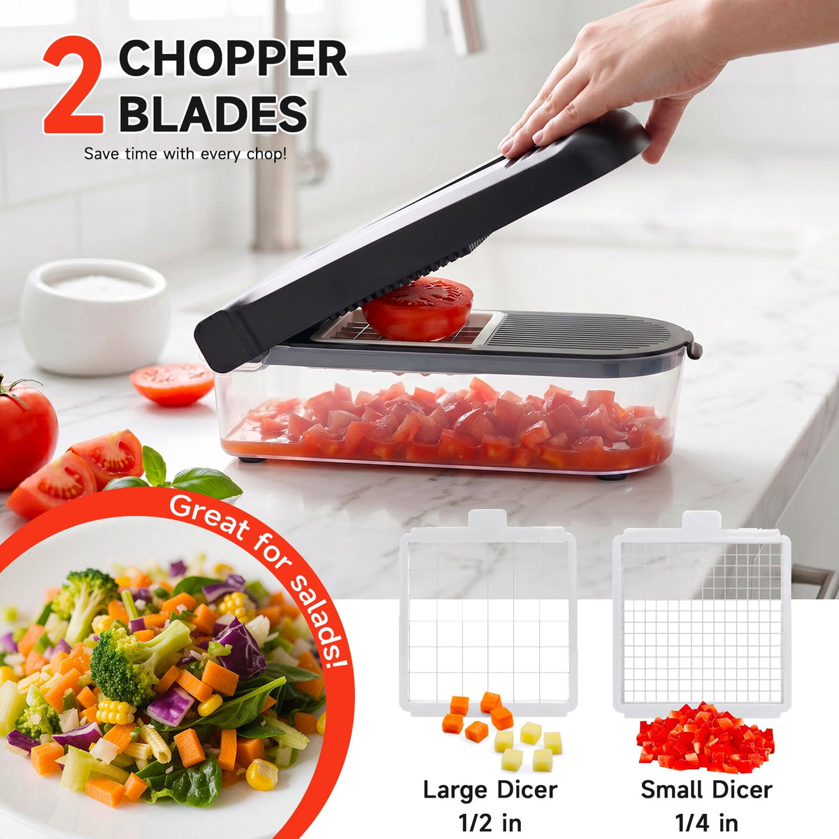 Honhorrs Vegetable Chopper Mandoline Slicer with Container, Food Veggie Chopper, Cheese Grater, Onion Vegetable Cutter for Kitchen Gadgets & Gifts, Home Essentials (9-in-1, Black)
