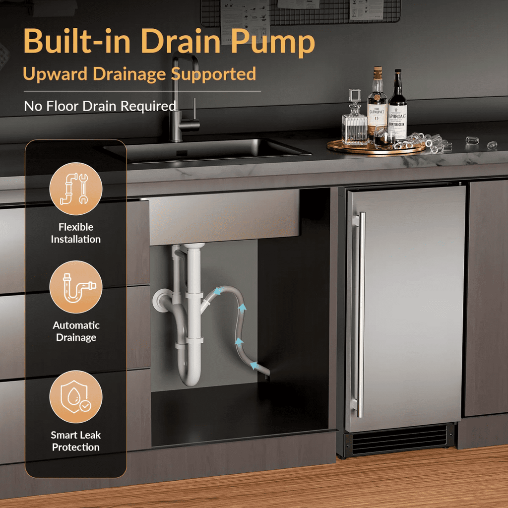 RIOXC Gourmet Top Hat Ice Maker 70 lbs, 15 Inch Built-in Undercounter Machine, Spray Tech for Home Bar & Commercial, ETL