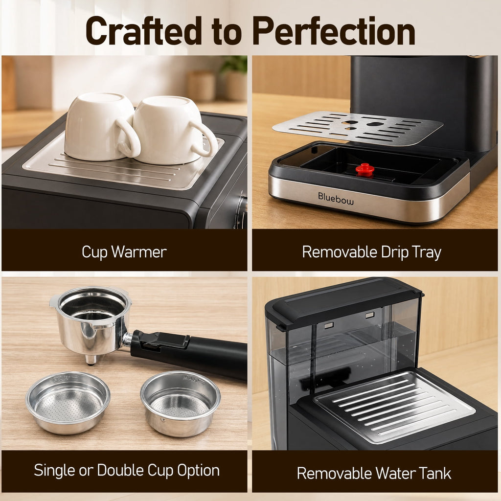 Espresso Machine with Milk Frother Steam Wand, 20 Bar Color Touchscreen Coffee Maker for Americano Cappuccino Latte, Compact for Home Office, Black