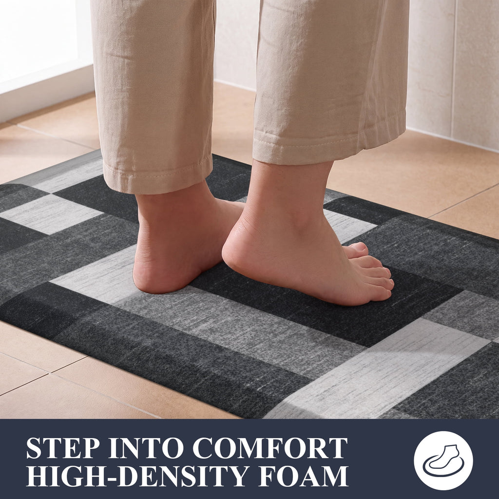 MeyJey 4/5 Inch Thick Anti Fatigue Kitchen Rug 20”x39”, Non Slip Waterproof Floor Mats for Kitchen Sink Laundry Office, Black/Gray