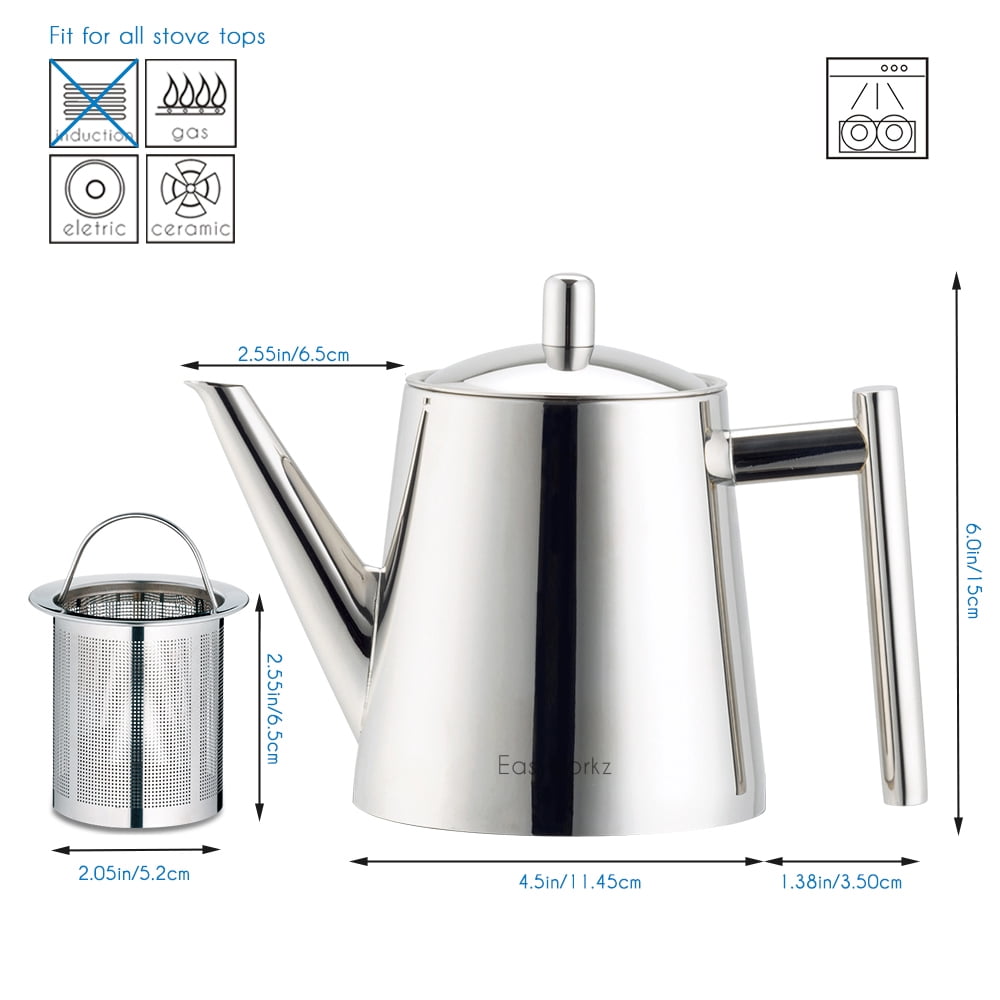 Easyworkz Stainless Steel Teapot with Removeable Infuser 27 oz Stovetop Tea Maker for Fruit and Herbal Tea