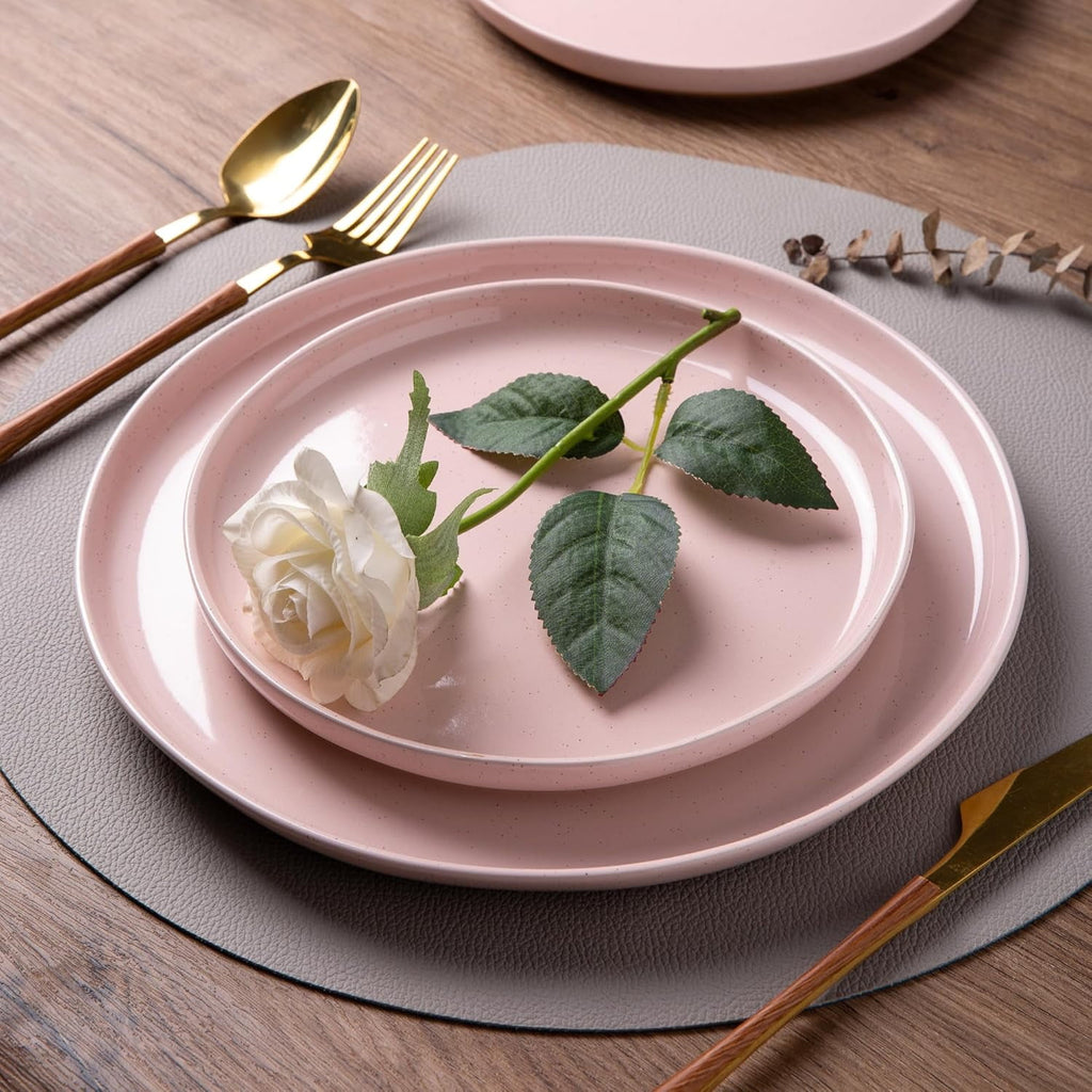 AmorArc Ceramic Dinnerware Sets for 4, 12 Pieces Handpainted Plates and Bowls Set with Rustic Terracotta Underside, Scratch Resistant Stoneware Dishes Set, Dishwasher & Microwave Safe,Light Beige