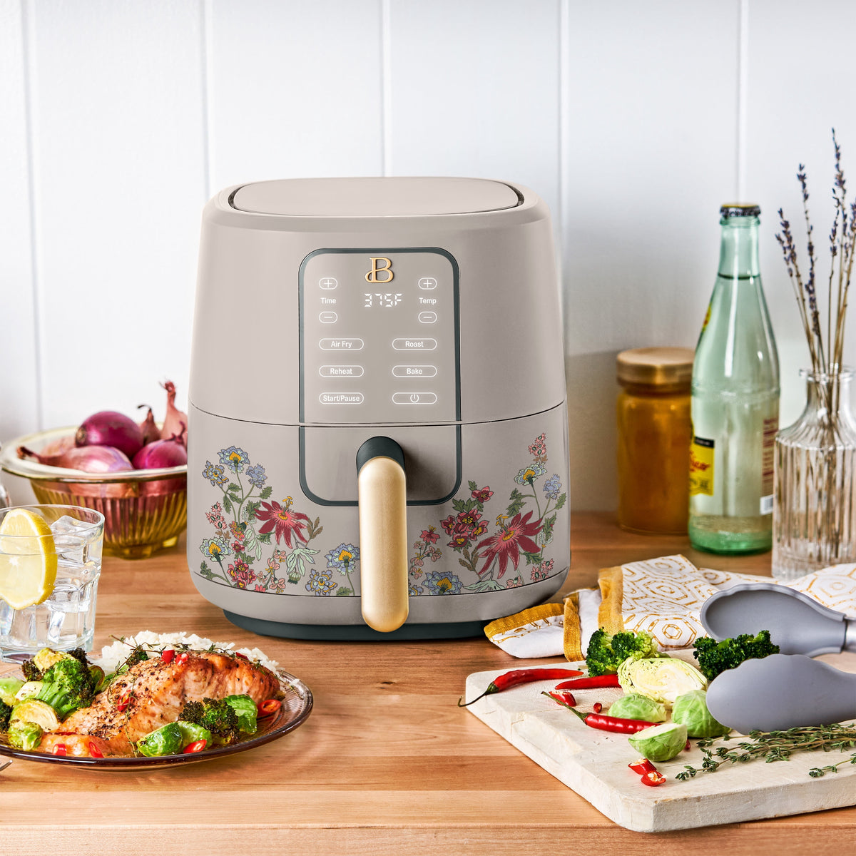 Beautiful 3 Qt Air Fryer with TurboCrisp Technology, EverGood Non-Toxic Ceramic Nonstick Coating, Chocolate by Drew Barrymore