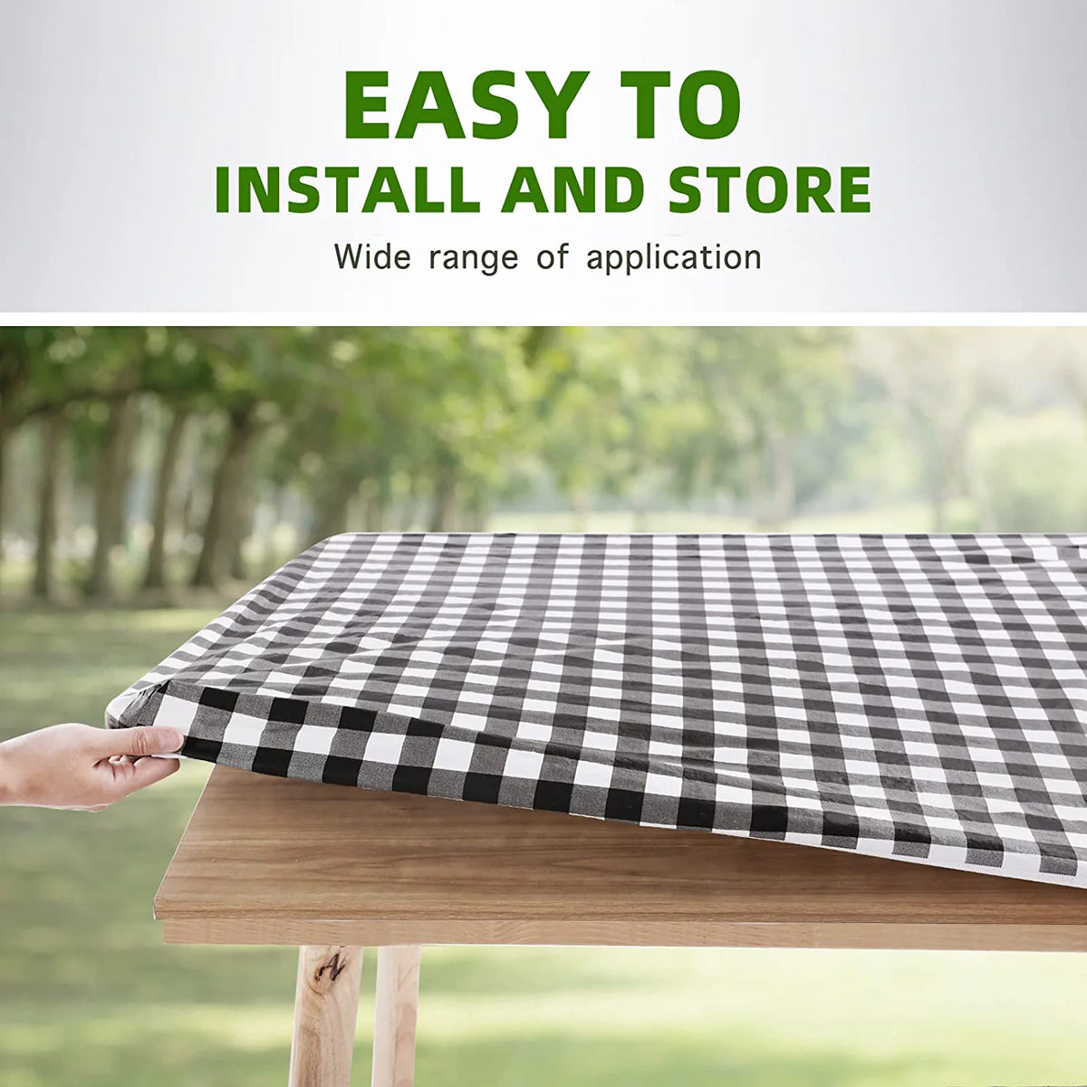 UMINEUX 3-Piece Rectangle Checkered Picnic Table Cover with Bench Covers Vinyl Flannel Backing with Elastic Edge (30"x72", Black and White)