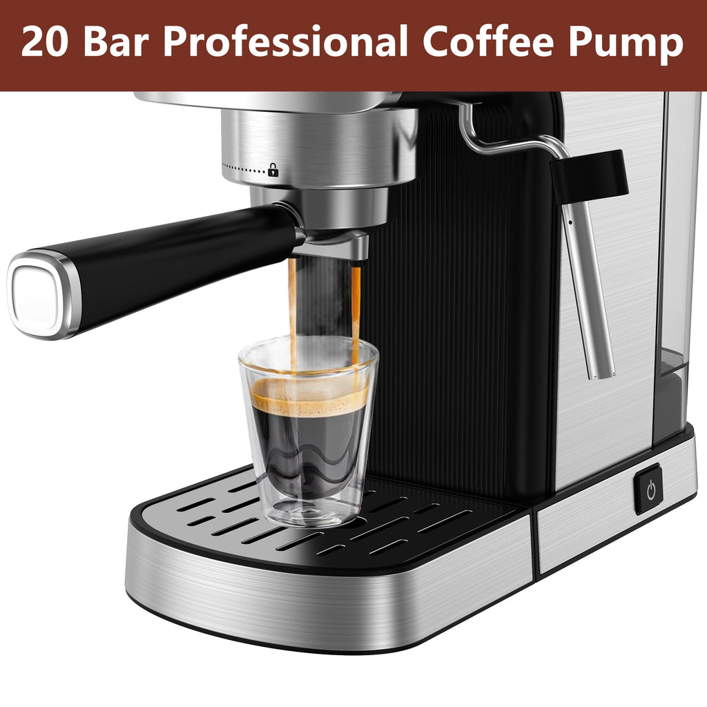 WHALL 20 Bar Touchscreen Espresso Machine & Coffee Maker – With Milk Frother Steam Wand, Stainless Steel Build & Removable Water Tank (New)