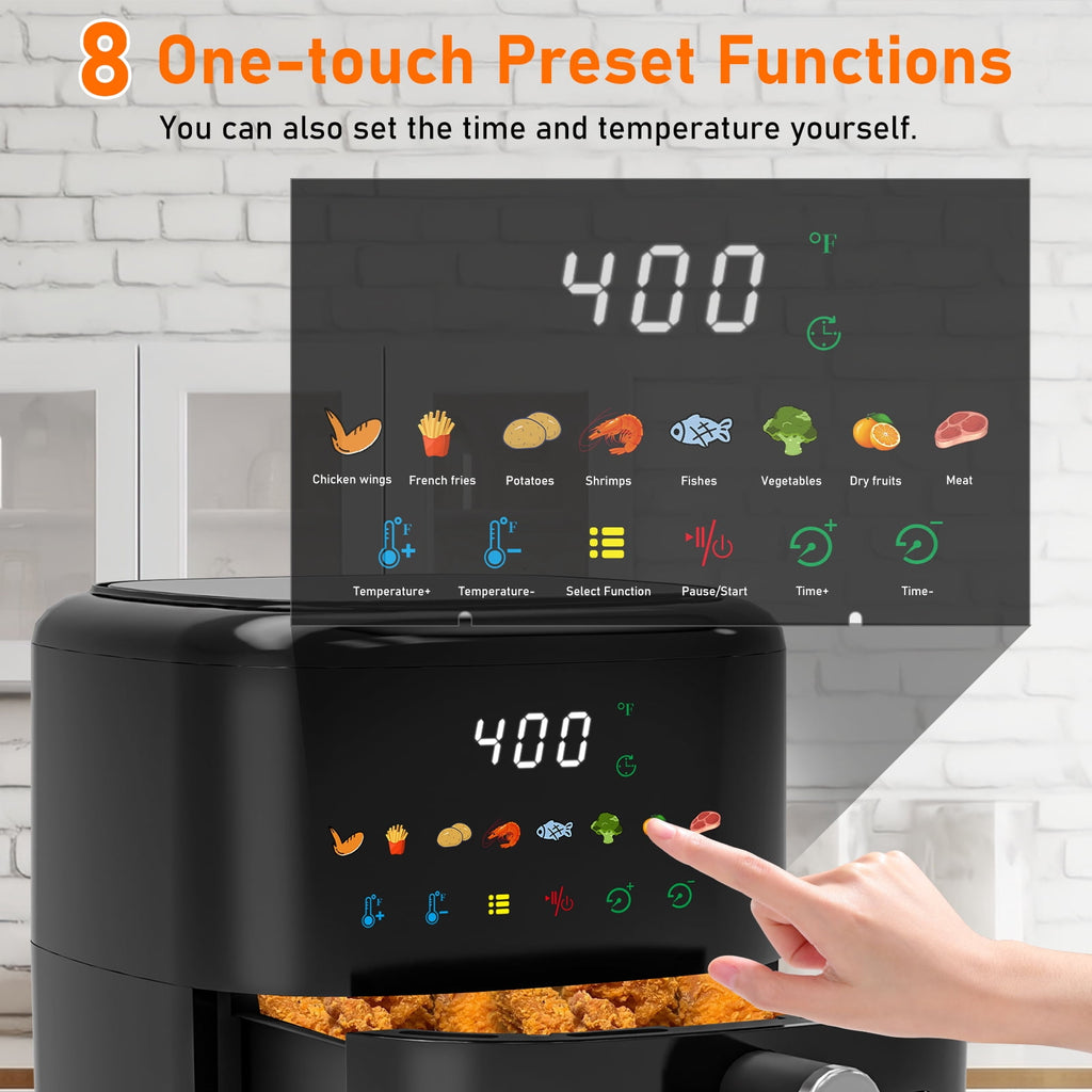 Vaparinckl 5QT Air Fryer, 8-in-1 Electric Hot Oven with Digital Touch Control, Visible Window, Nonstick & Dishwasher Safe Basket, Black