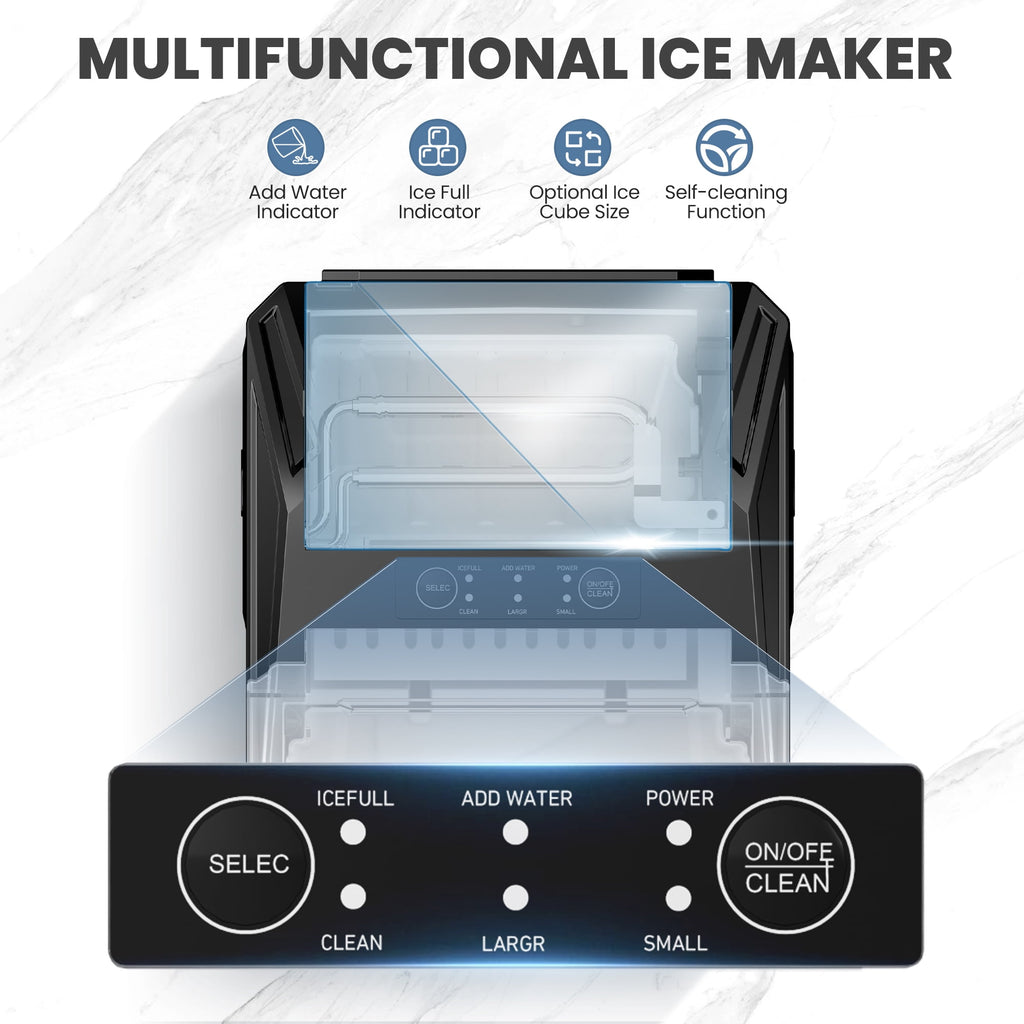 CONCETTA Portable Ice Maker Machine, 26.5 lb/Day Ice, Two Ice Sizes, Self-Cleaning Function, Bullet Ice Maker with Ice Scoop & Basket, Green