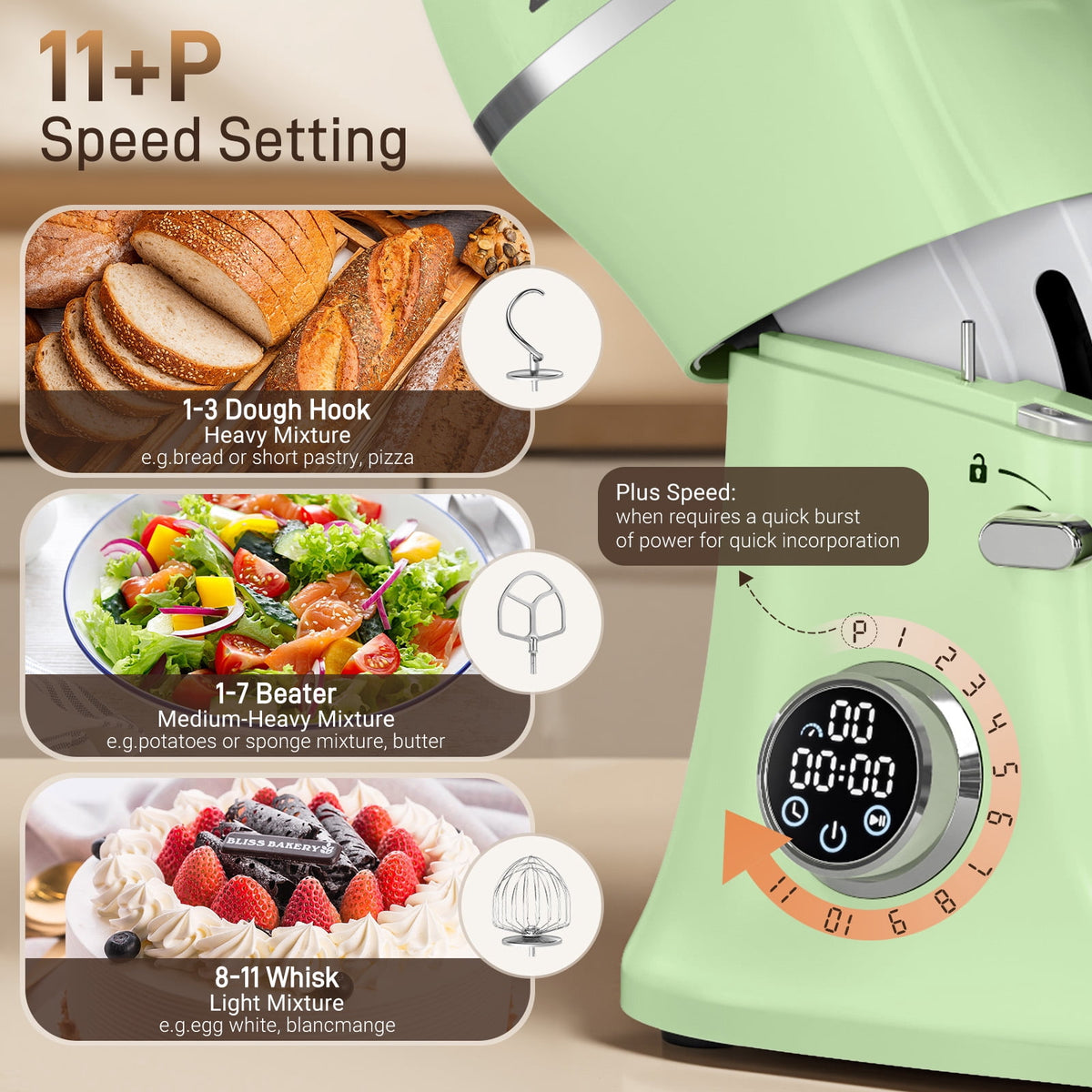 7QT Stand Mixer Aluminum Die Casting,650W 11 Speed Tilt-Head Kitchen Electric Stand Mixer, Household Food Mixer with Stainless Steel Bowl, Dough Hook, Whisk and Beater,Food Mixer for Baking, Cake