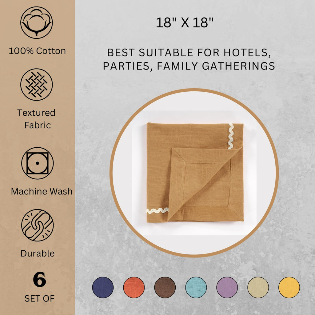 Fingercraft Cloth Napkin, Soft Quality Cotton Linen Blend Fabric, Dinner Napkins with Premium White Lace, 6 Pack, 20”x20” Aqua