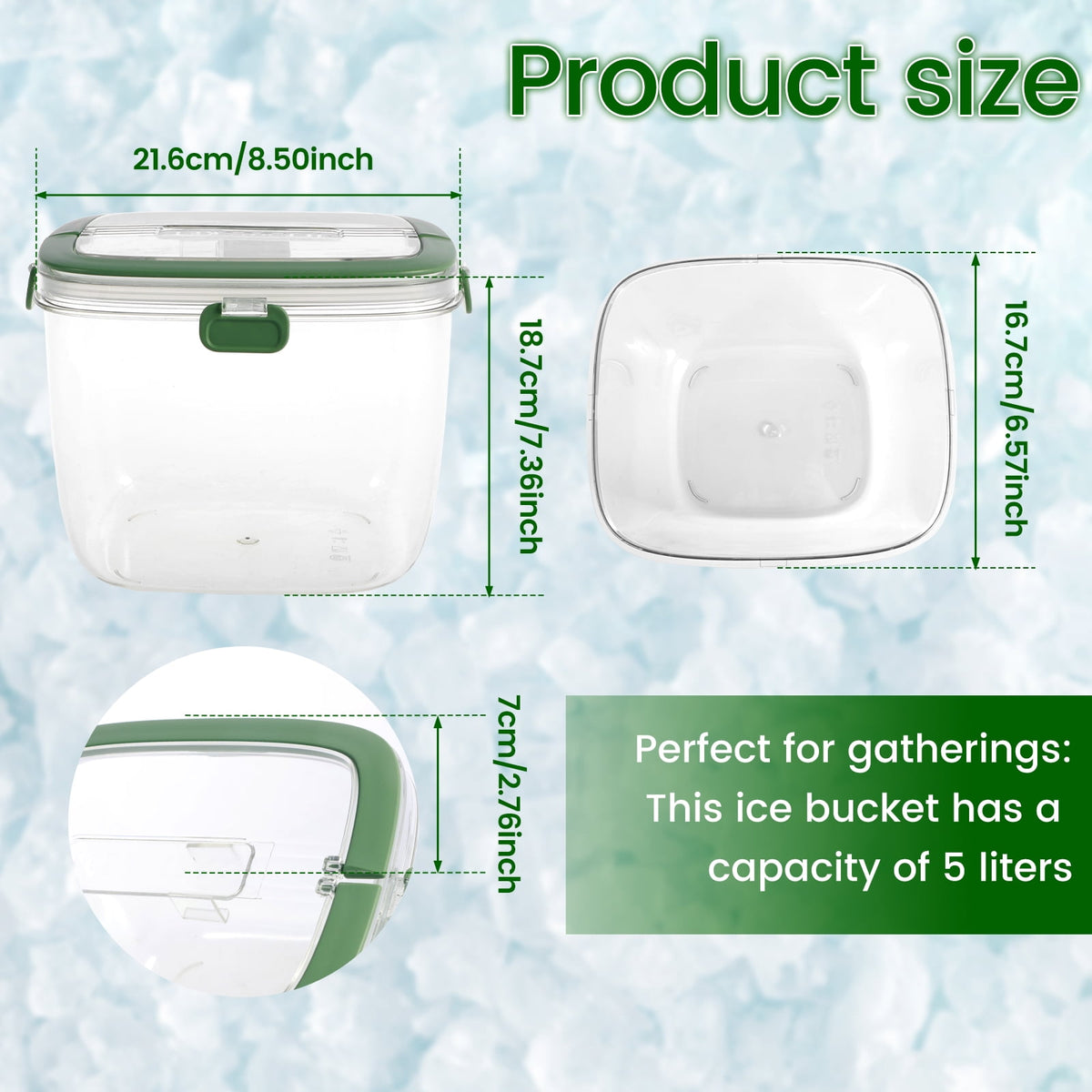 5.3 QT Ice Bucket with Lid and Tong Sealed Ice Bucket Container with Handle Ice Cube Bucket Portable Wine Bucket Multifunctional Ice Storage Bin for Cocktail Freezer Bar