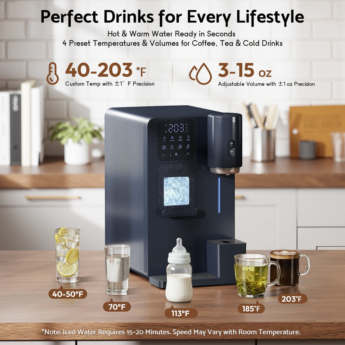 Flamemore 3-in-1 Countertop Water Dispenser w/Bullet Ice Maker, Coffee Brewer, Self-Cleaning UV Sterilization, Beverage Station for Home Office