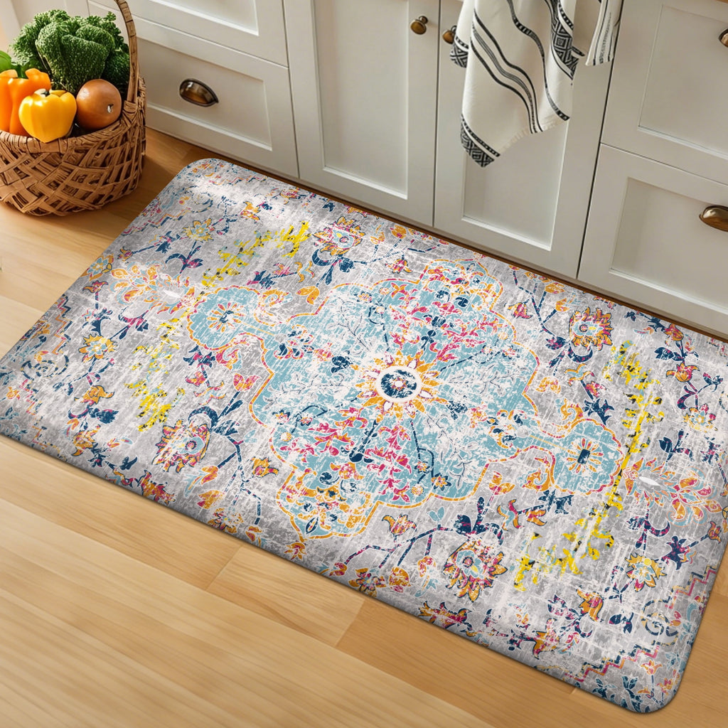 MeyJey 4/5 Inch Thick Anti Fatigue Kitchen Rug 20”x39”, Non Slip Waterproof Floor Mats for Kitchen Sink Laundry Office, Black/Gray