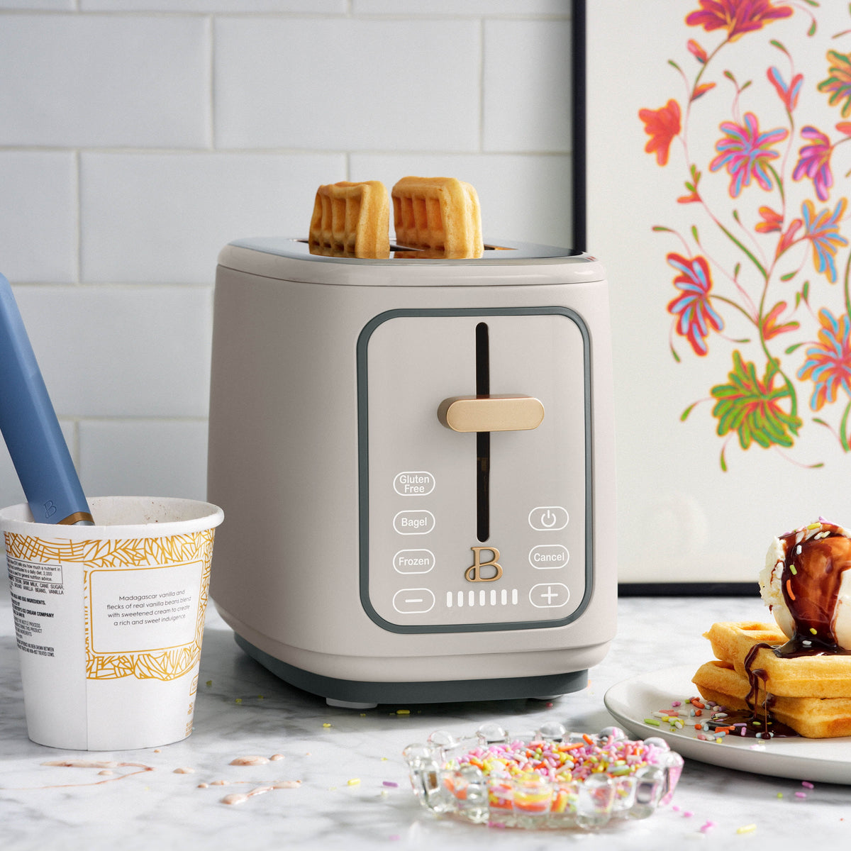 Beautiful 2 Slice Toaster with Touch-Activated Display, Thyme Green by Drew Barrymore