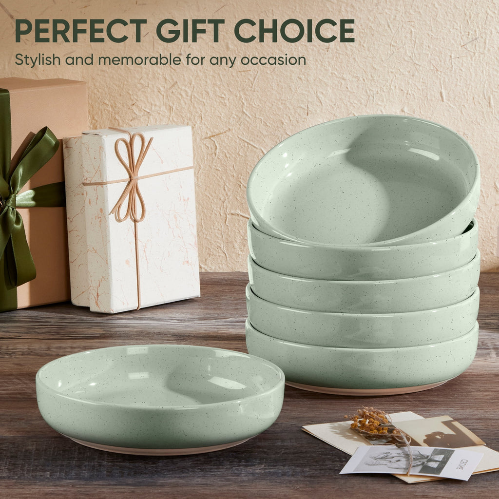 Vesteel Pasta Bowls Set of 6, 32oz Large Salad Bowl for Home Kitchen, Ceramic Serving Plates for Soup, Cereal, Fruits, Microwave & Dishwasher Safe, Speckled White