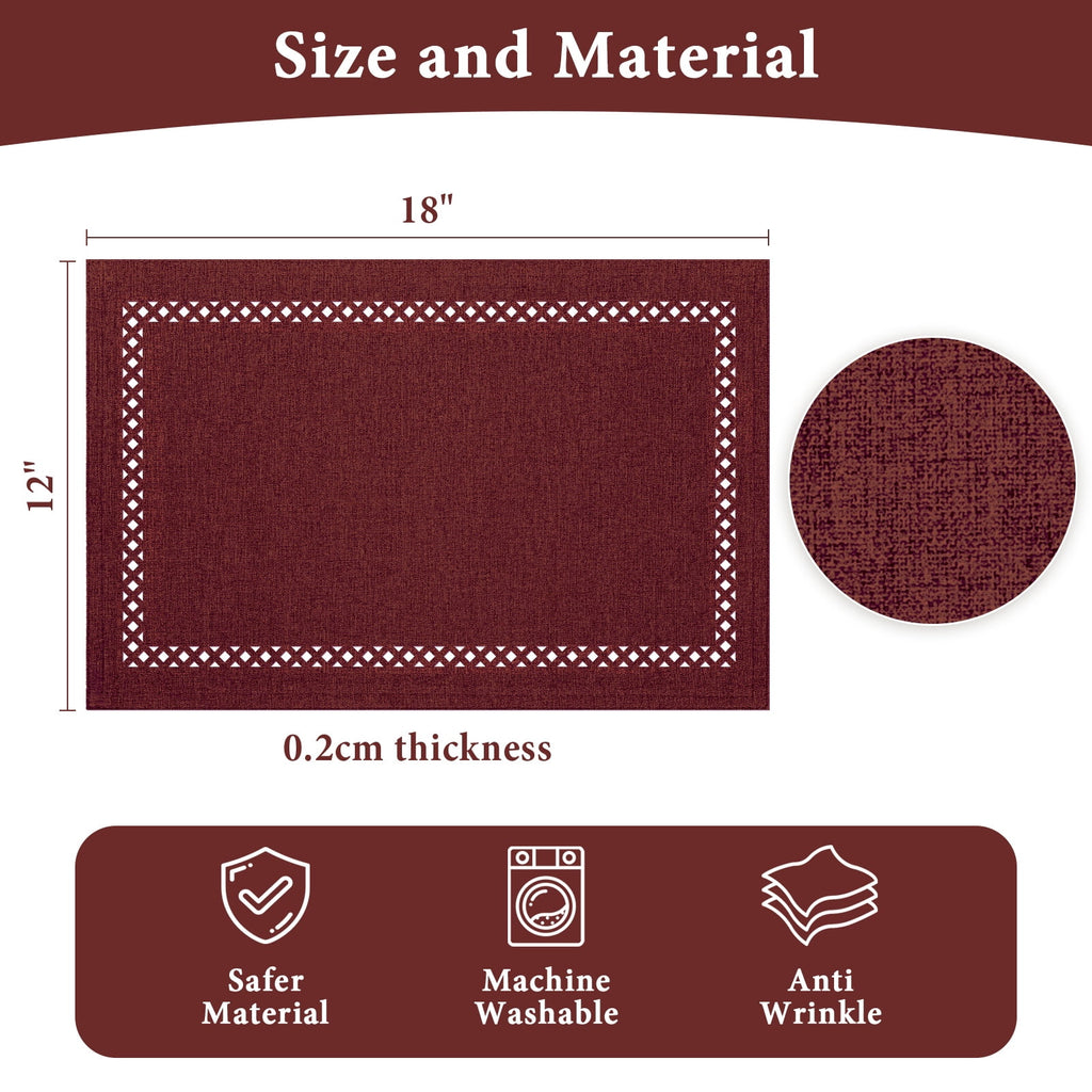 Placemats Set of 4, Yamaziot Double Layer Cloth Fabric Heat Resistant Place Mat, Washable Reversible Rectangle Dining Table Mats, Hollow Khaki, 12"x18"