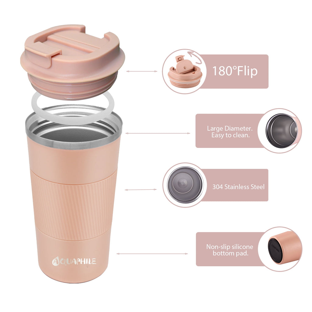 Aquaphile Vacuum Insulated Coffee Travel Mug - Double Walled Reusable Tumbler Cups Light Blue 17 Fluid Ounces