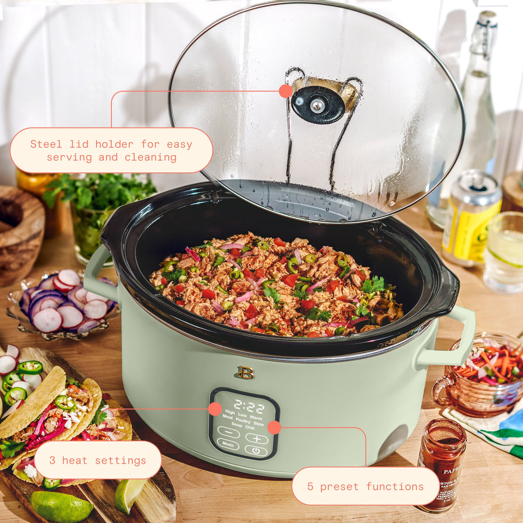 Beautiful 6 Qt Programmable Slow Cooker, Thyme Green by Drew Barrymore