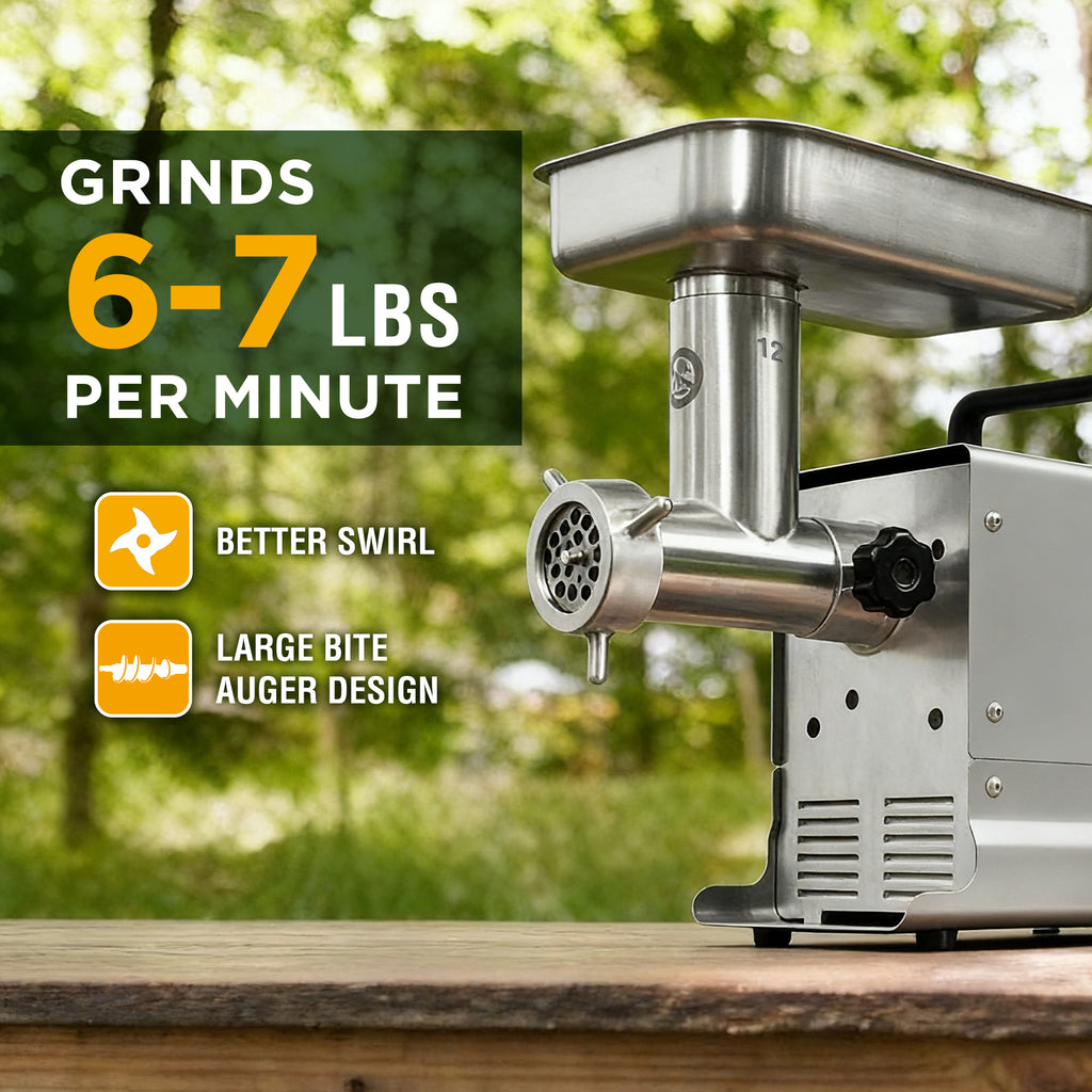 Valley Sportsman #8 Stainless Steel Meat Grinder, Powerful 575-Watt Motor Sausage Meat Grinder with Grinder Knife, Ideal for Regular Use, Sausage Making, Silver