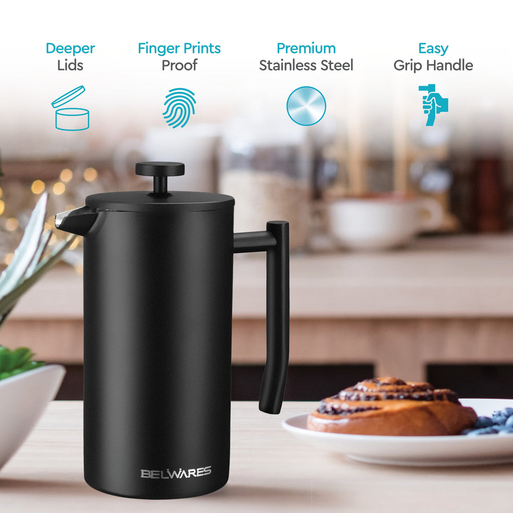 Belwares French Press Coffee Maker 50 oz, Stainless Steel French Press Coffee Press with Double Wall Filtration