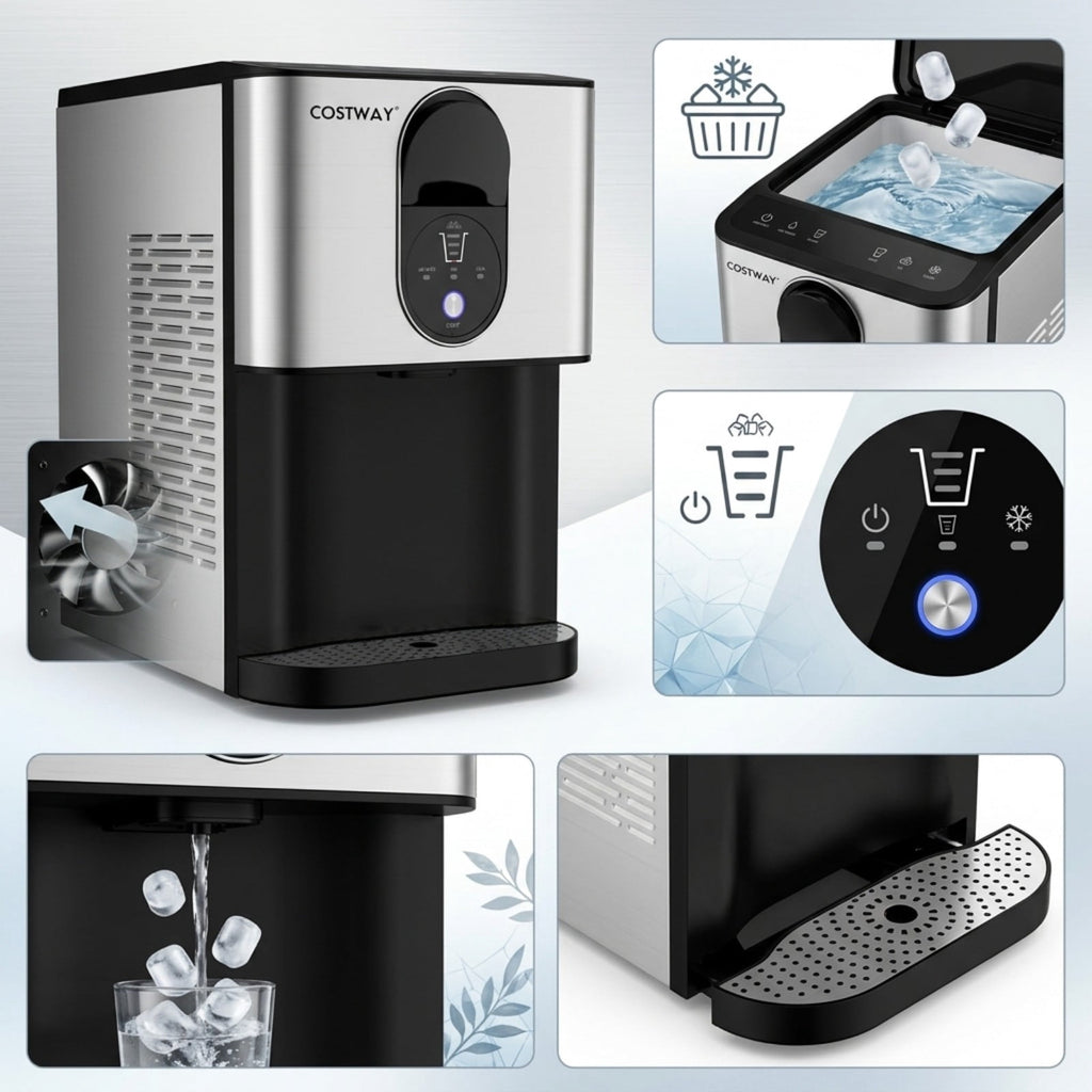 Costway 56 lbs/24 H Pepple Chewable Countertop Ice Maker with Self-Cleaning System