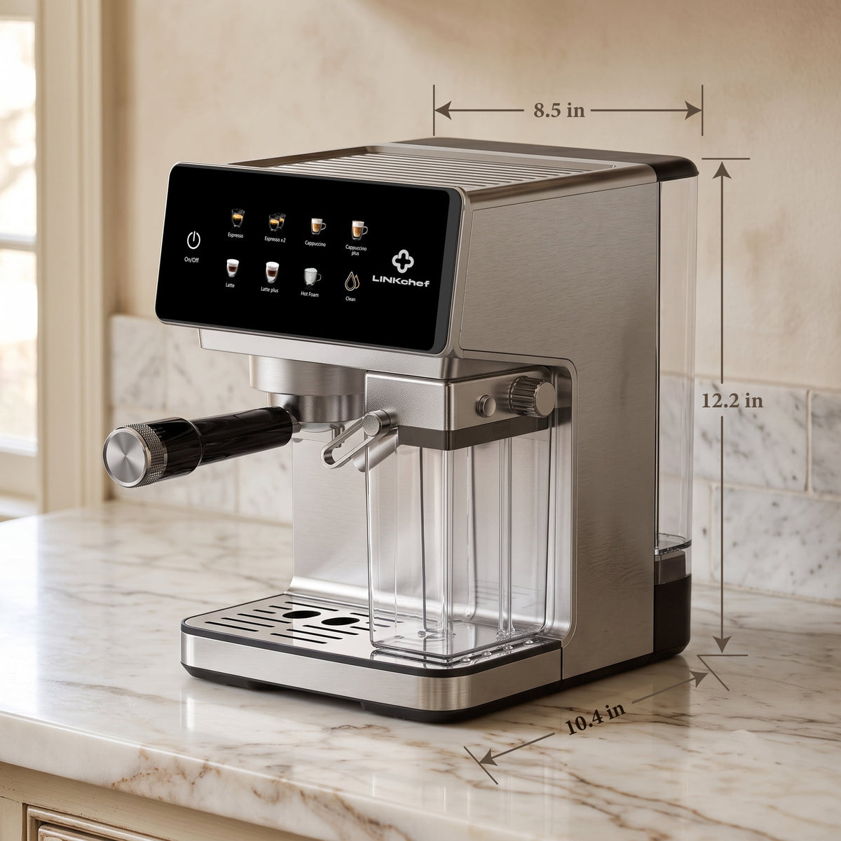 LINKChef Espresso Coffee Machine Maker with Milk Frother Semi-Automatic Cappuccino and Latte Machine for Home, Stainless Steel