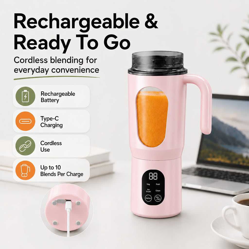 STARBIAO Portable Blender 19.6 oz Personal Juicer Cup, USB-C Rechargeable Mini Blender for Shakes & Smoothies, 12-Blade Stainless Steel, 4 Modes, Digital Display, Self-Cleaning, Beige