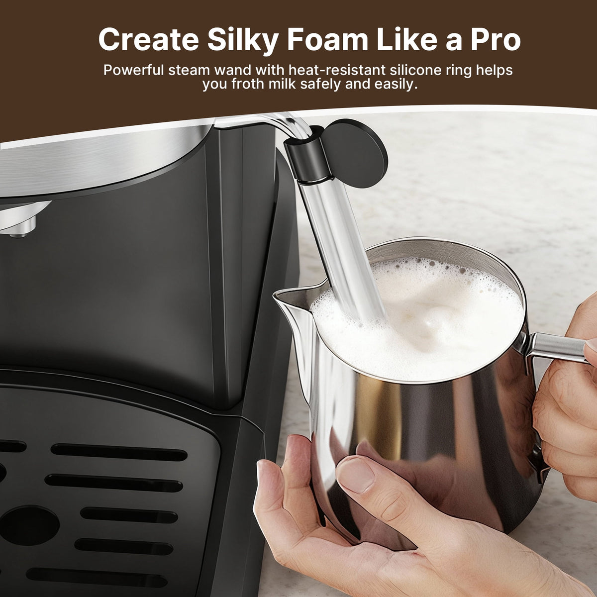 Espresso Machine with Milk Frother, 15 Bar Compact Coffee Machine Stainless Steel Espresso Maker for Cappuccino, Latte