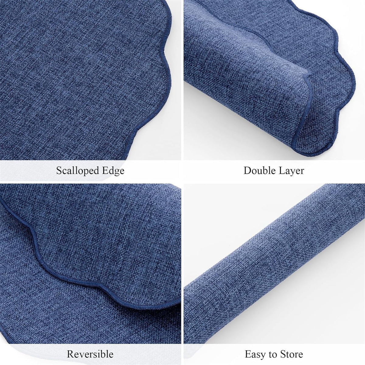Ileading Scalloped Round Placemats Set of 6 Polyester Linen Blend Washable Non Slip Place Mats Easy Clean Heat Resistant Table Mats for Kitchen Dining Table Decor