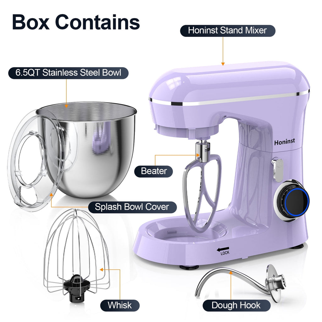 Honinst 6.5 QT Electric Stand Mixer, 10+P Speeds Lightweight with Tilt-Head Kitchen Stand Mixer, Dough Hook, Whisk, Beater and Bowl, Food Mixer for Baking, Cake and Most Home Cooks