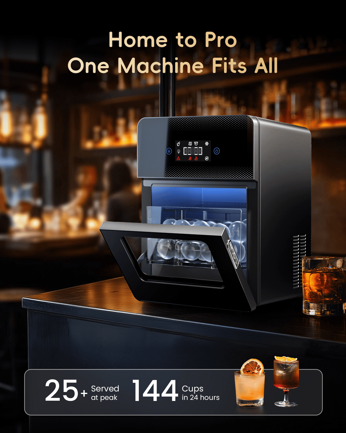 Ecozy Chillio Clear Ice Ball Maker, Automatic Water Supply, 4 Pcs in 40 Mins, 144 Pcs/24H, Shpere Ice Maker for Whiskey & Bourbon