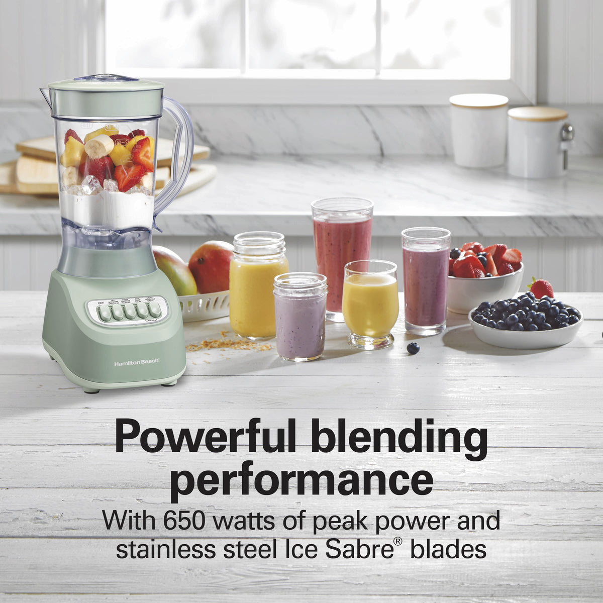 Hamilton Beach Smoothie Blender, 48 oz BPA-Free Jar 650 W 12-Function Countertop Blender for Kitchen, Black