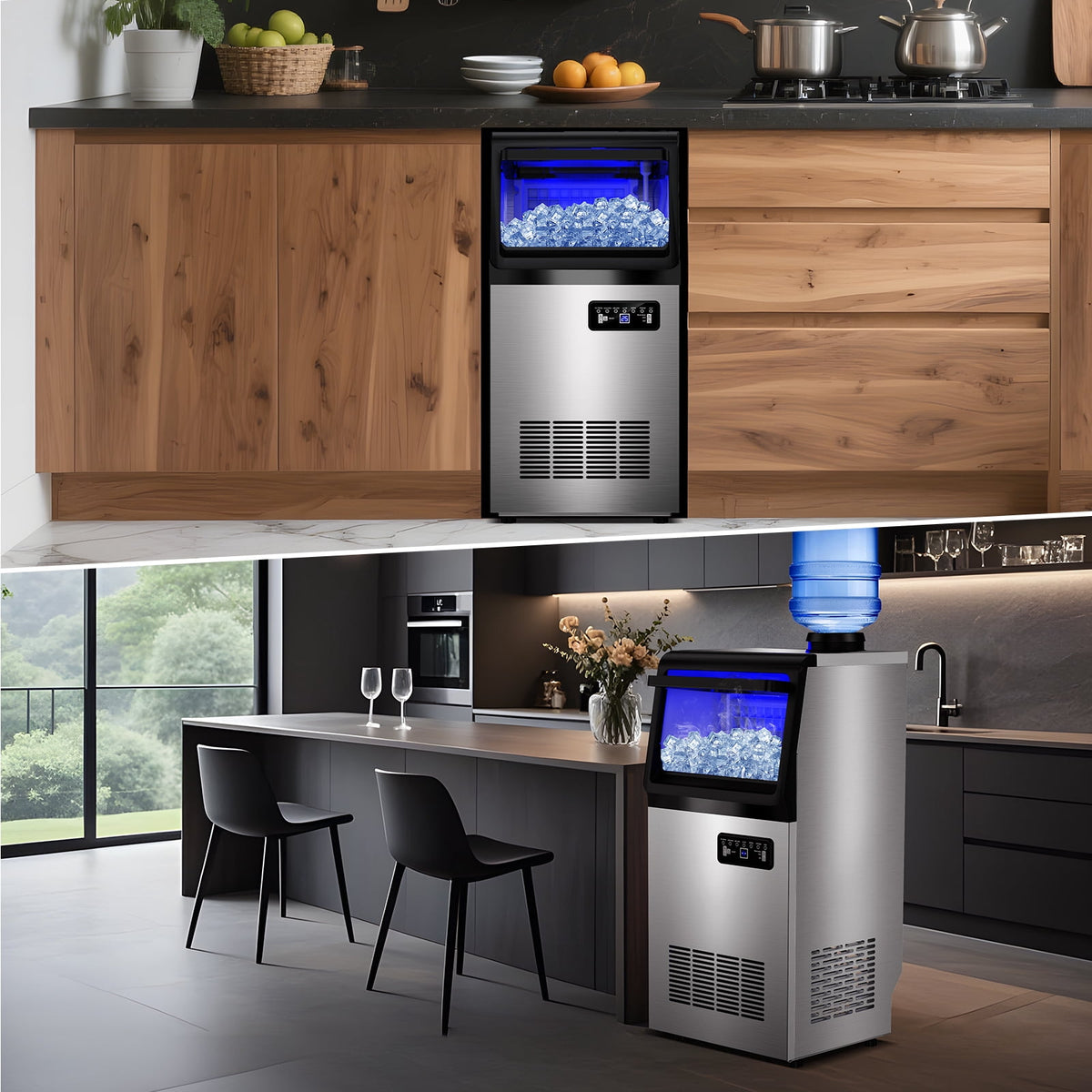 TITTLA Commercial Ice Maker 88Lbs/24H,Freestanding Built-in Ice Machine with 23 lbs Storage,5x9 Cubed Ice,Stainless Steel