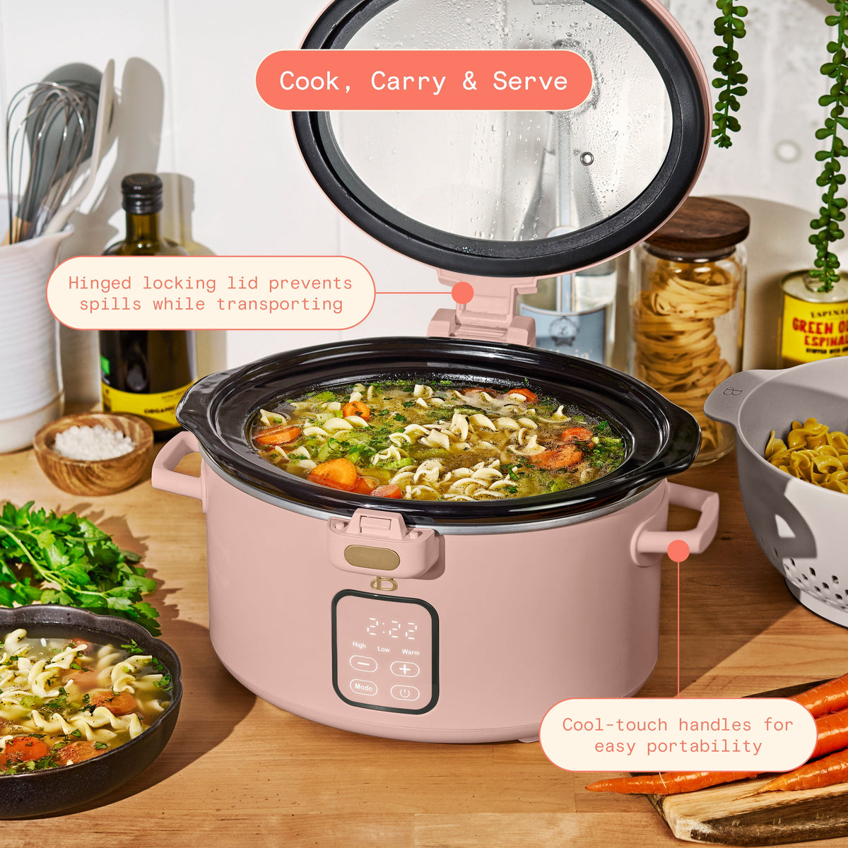 Beautiful 4 Qt Digital Slow Cooker with Hinged Locking Lid, Thyme Green by Drew Barrymore