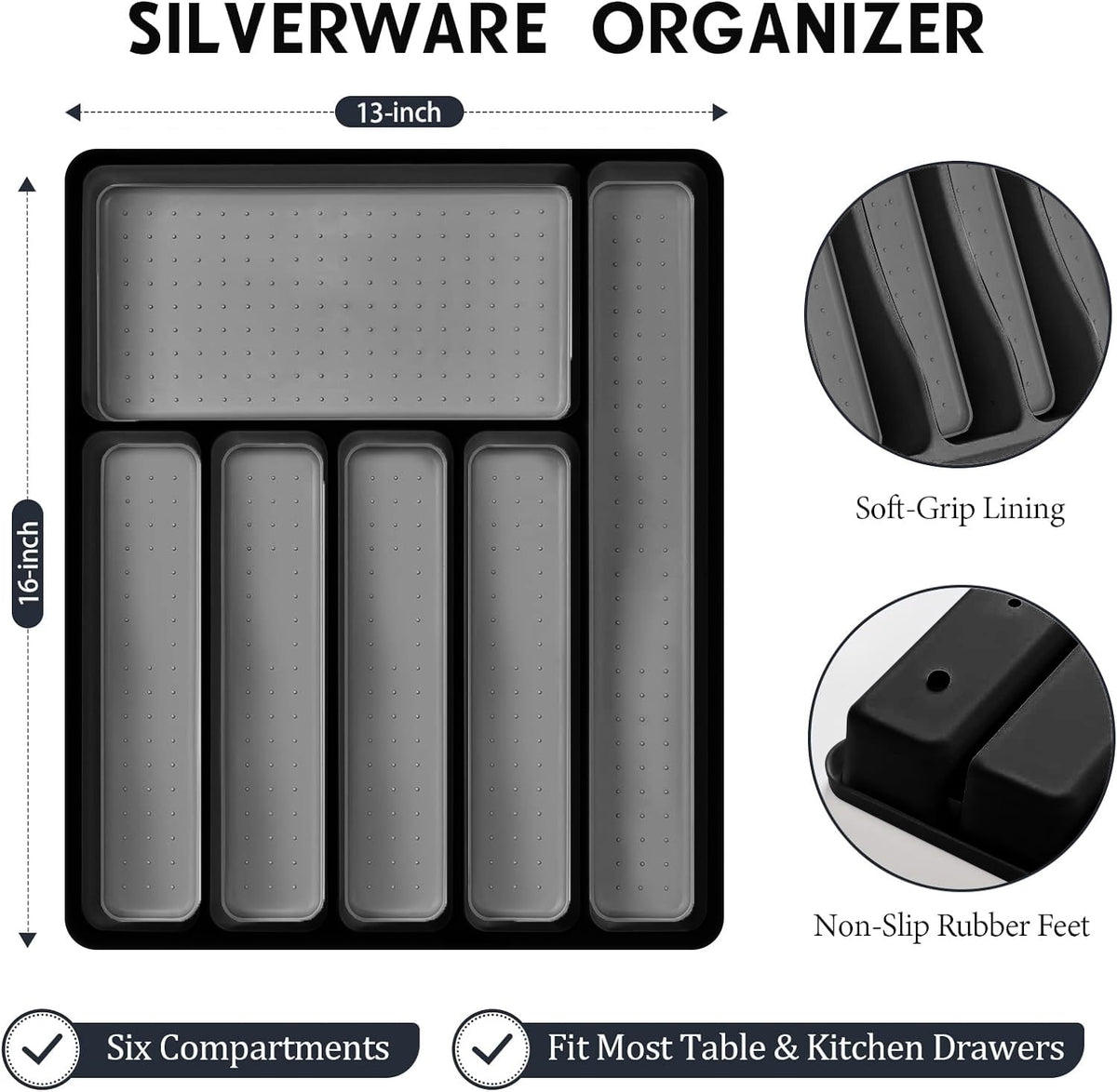 49-Piece Silverware Set with Flatware Drawer Organizer, Durable Stainless Steel Cutlery Set for 8, Mirror Polished Kitchen Utensils Tableware Service with Steak Knives Dinner Fork Knife Spoon & Tray