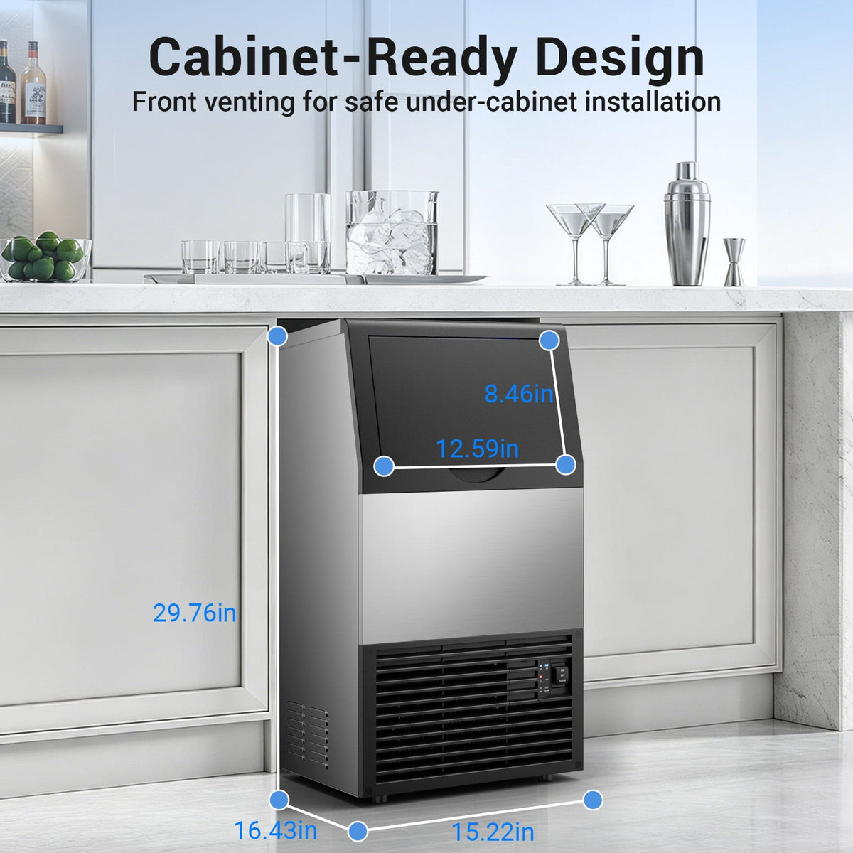 Ecojoy Commercial Ice Maker Machine, 150 Lbs/Day Stainless Steel Under Counter Ice Maker, 40Lbs Ice Storage Bin, Water Filter, 45 Cubes in 8-12 Mins