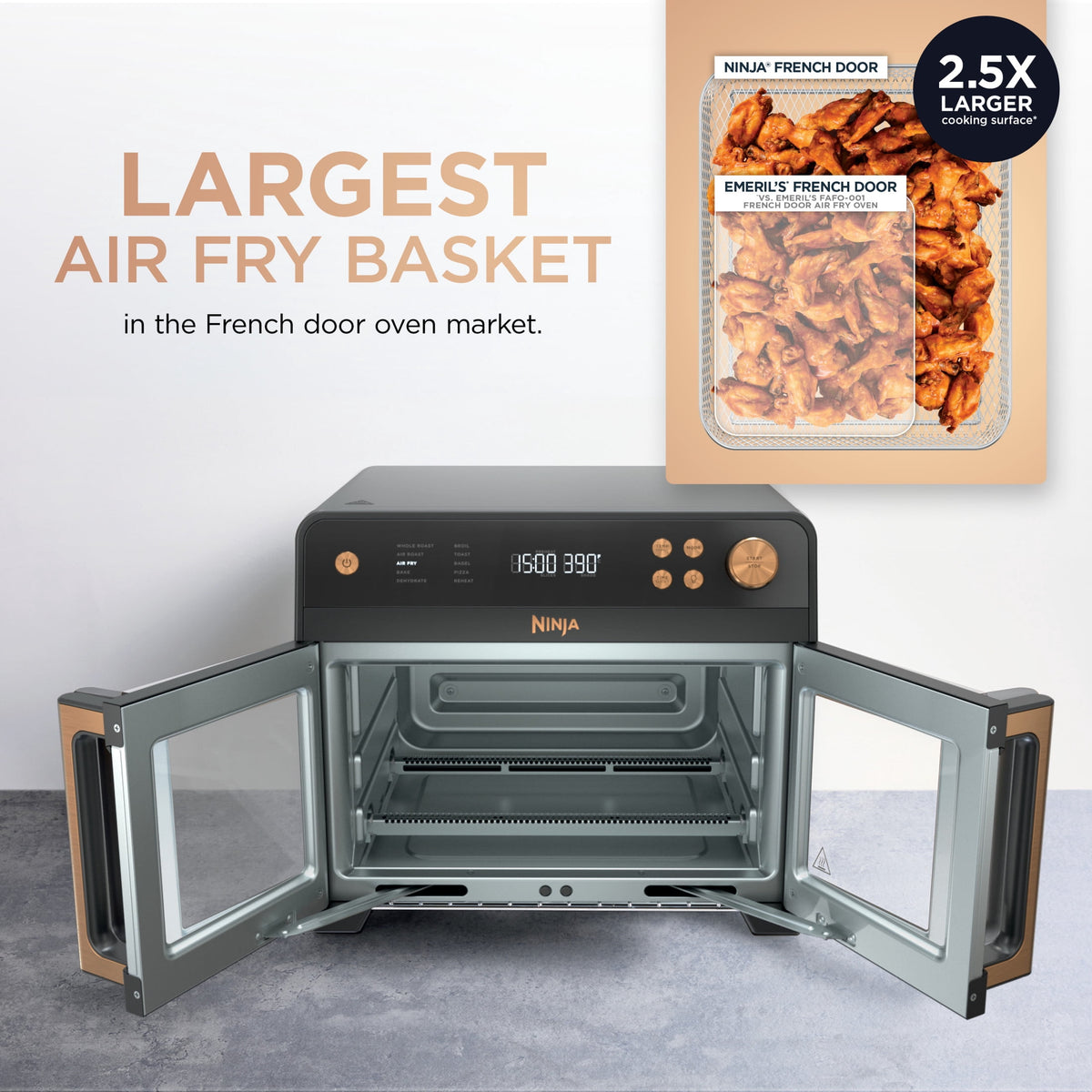 Ninja French Door 8-in-1 Countertop Oven, with Smart Surroundair Technology and Air Fry Function, Dishwasher Safe, 6 Pieces, FO100 Silver