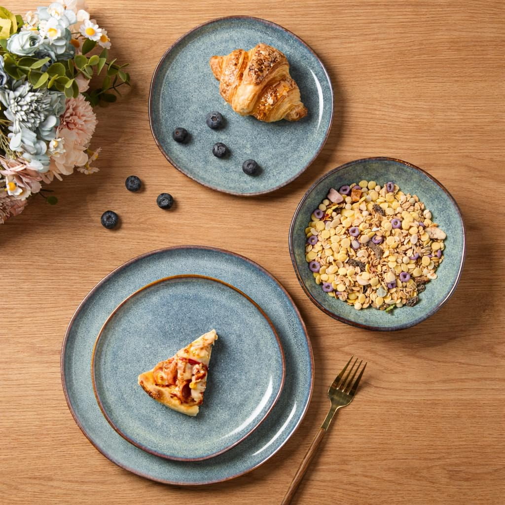 AmorArc Ceramic Dinnerware Sets,Handmade Reactive Glaze Stoneware Plates and Bowls Sets,Highly Chip and Crack Resistant | Dishwasher & Microwave Safe Dishes Set,Service for 4 Set(12pc),Reactive Glaze