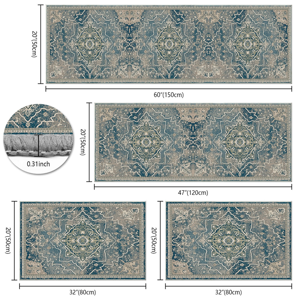 TECHVIDA Kitchen Rug Set 3 Piece,Non Slip Machine Washable Kitchen Mats, Farmhouse Hallway Doormat for Home Floor and Living Room,Gray