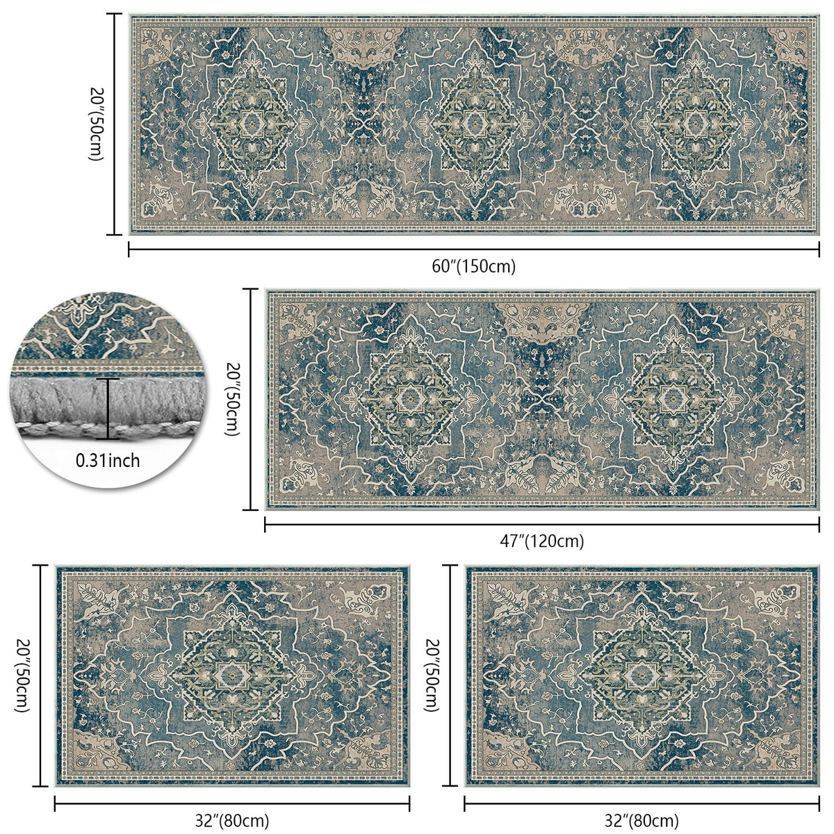 TECHVIDA Kitchen Rug Set 3 Piece,Non Slip Machine Washable Kitchen Mats, Farmhouse Hallway Doormat for Home Floor and Living Room,Gray