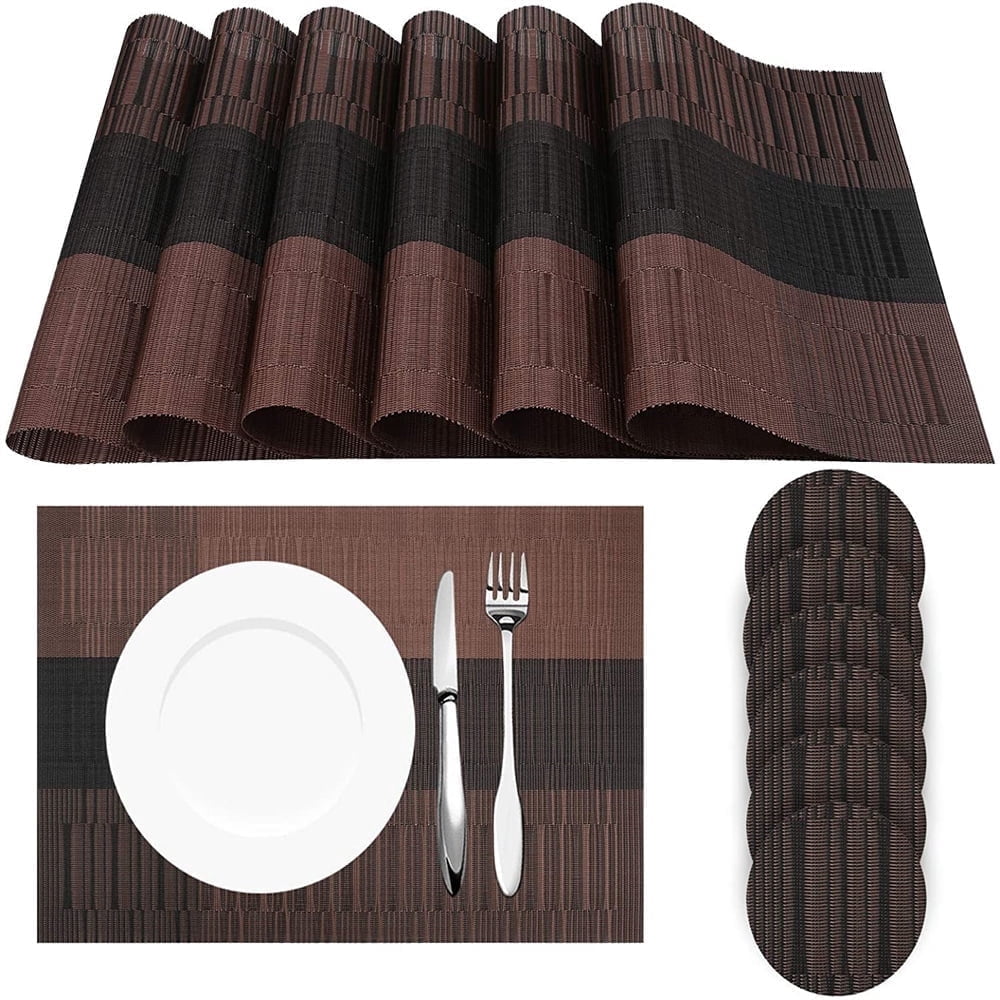 6pcs Placemats PVC Place Mats and Coasters Washable Non-Slip Heat Resistant Table Mats for Kitchen Dining Table Home Restaurant 12"×18", Sliver