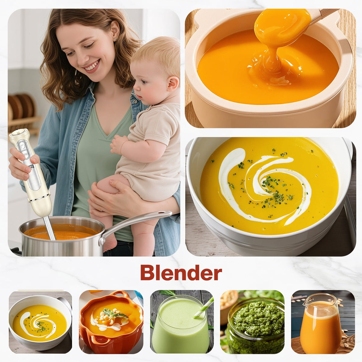 1100W Immersion Blender, 21-Speed Hand Blender with Turbo Mode, 5-in-1 Stick Blender for Smoothies, Baby Food, Soups, Purees, Black