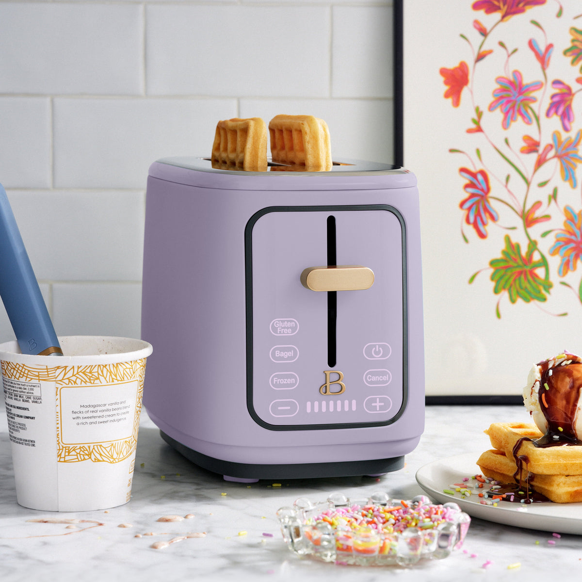 Beautiful 2 Slice Toaster with Touch-Activated Display, Thyme Green by Drew Barrymore