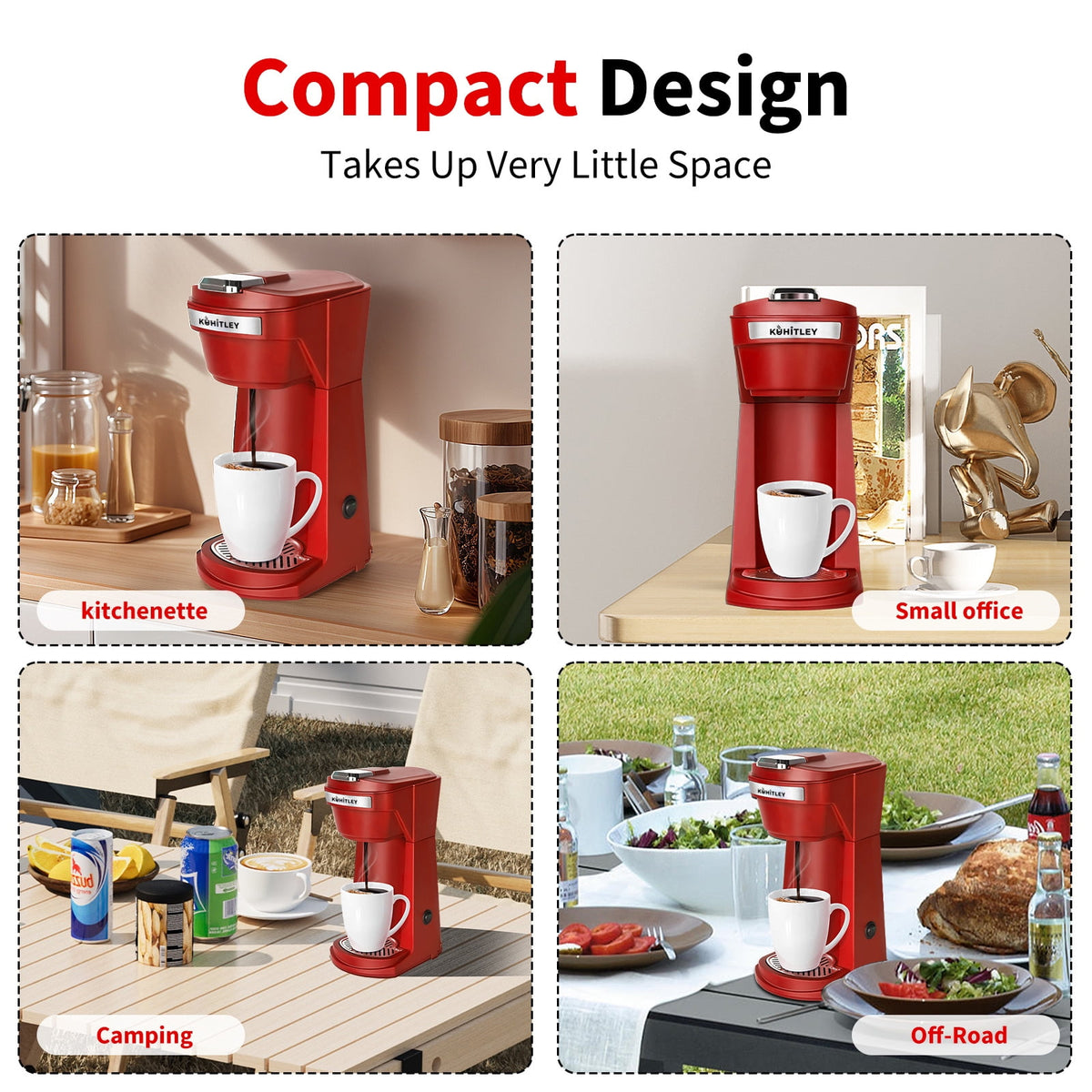 2 in 1 Single Serve Coffee Maker for K Cup Pods & Ground Coffee, Mini K Cup Coffee Machine with 6 to 14 oz Brew Sizes, Single Cup Coffee Brewer with One-Press Fast Brewing, Reusable Filters,Black