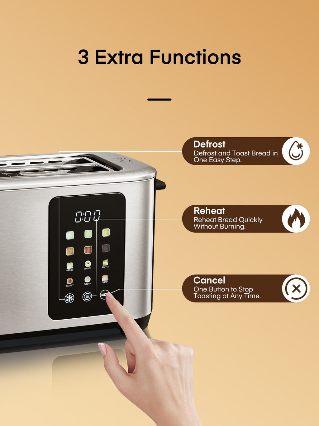4 Slice Toaster Touch Screen Control, FOHERE Long Extra Wide Slots, 6 Bread Types & Shade Settings