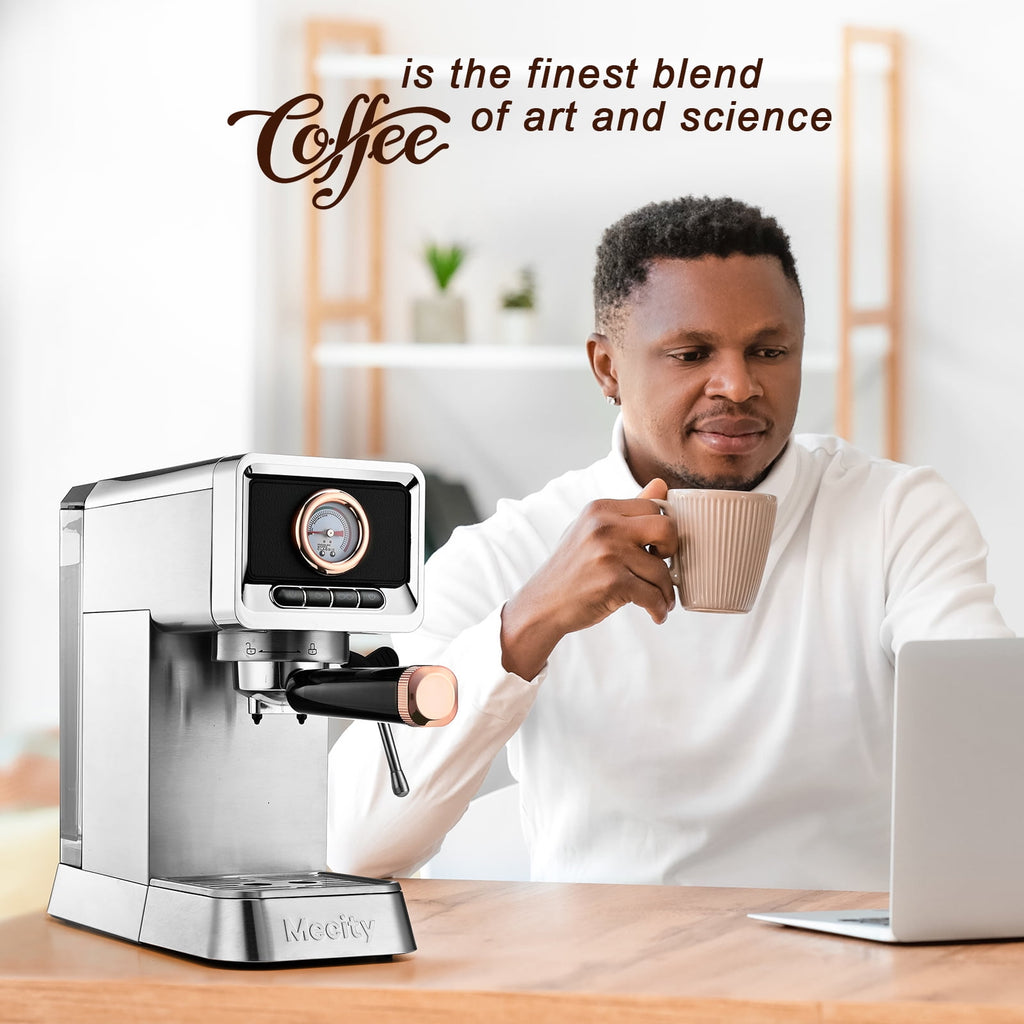 Mecity Espresso Machine with Steam Wand, 20 Bar Pressure, Stainless Steel