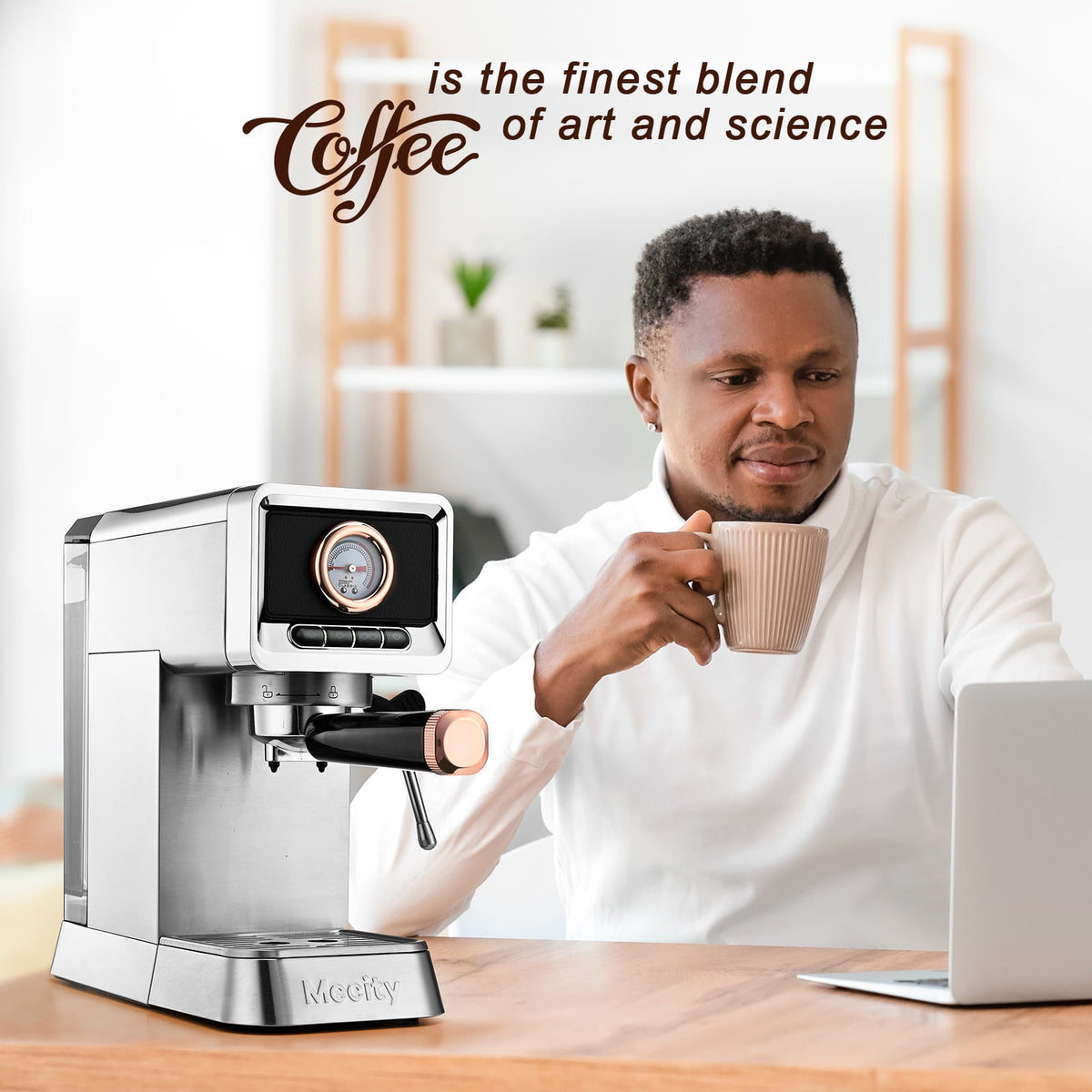 Mecity Espresso Machine with Steam Wand, 20 Bar Pressure, Stainless Steel